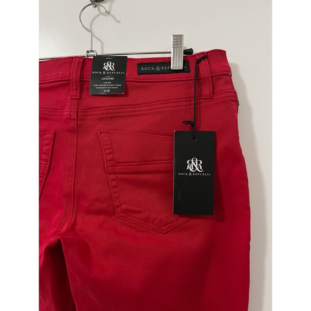 Rock & Republic Red Skinny Zip Pocket Legging Pants Women Size 10 - Picture 5 of 9
